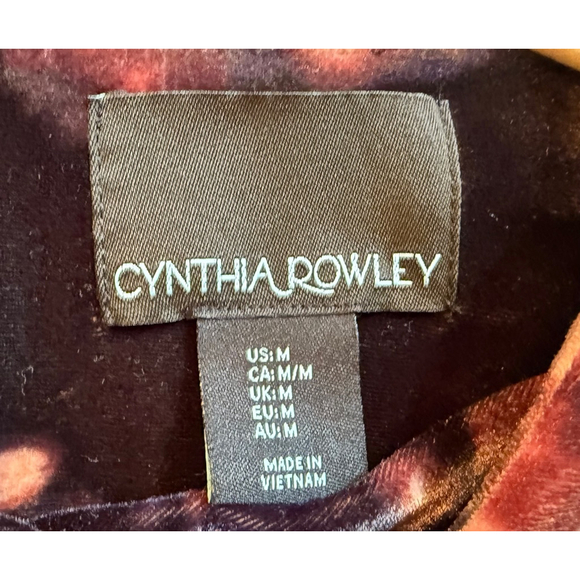 EUC Women's Cynthia Rowley Crushed Velvet Black Dress Size M Pink Floral - Picture 9 of 9